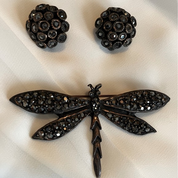 Danny Pollak Dragonfly brooch and matching clip earrings - Picture 1 of 4